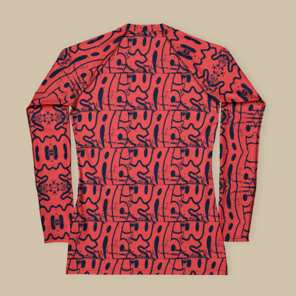 Women's Yoga Rash Guard - Orange Navy Wabi Sabi