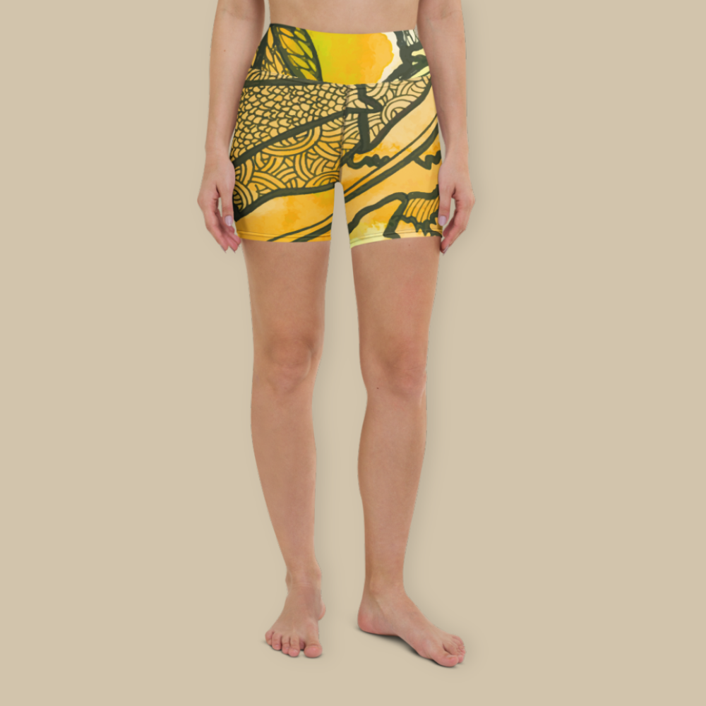 Women Fitness Yoga Shorts - Berkshire Yoga Festival Zentangle Flora