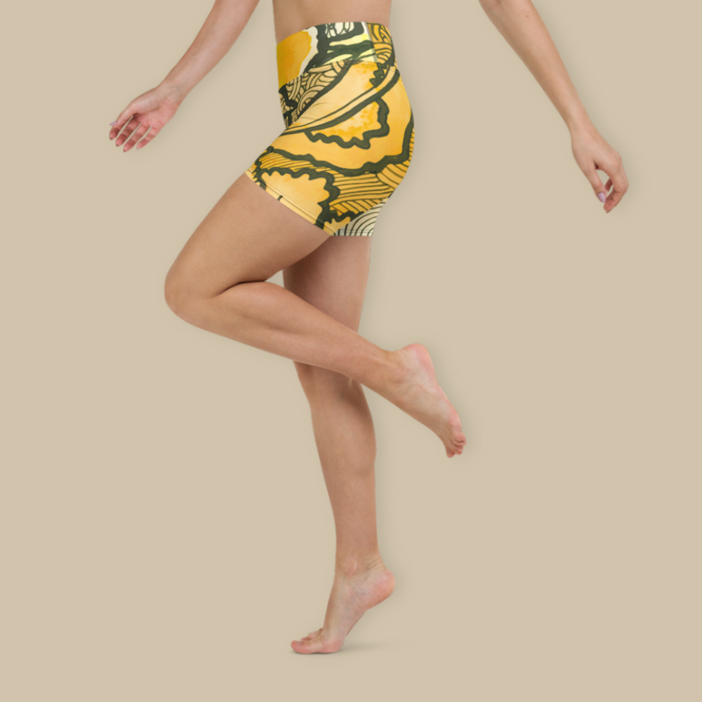 Women Fitness Yoga Shorts - Berkshire Yoga Festival Zentangle Flora