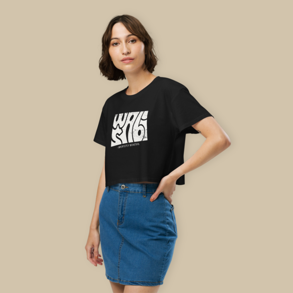 Women’s Fashion Crop Top - Black White Wabi Sabi