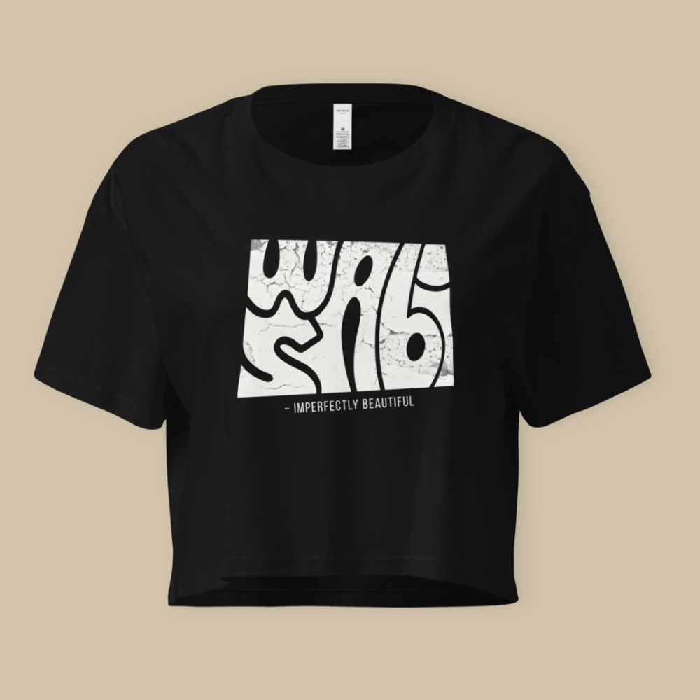 Women’s Fashion Crop Top - Black White Wabi Sabi