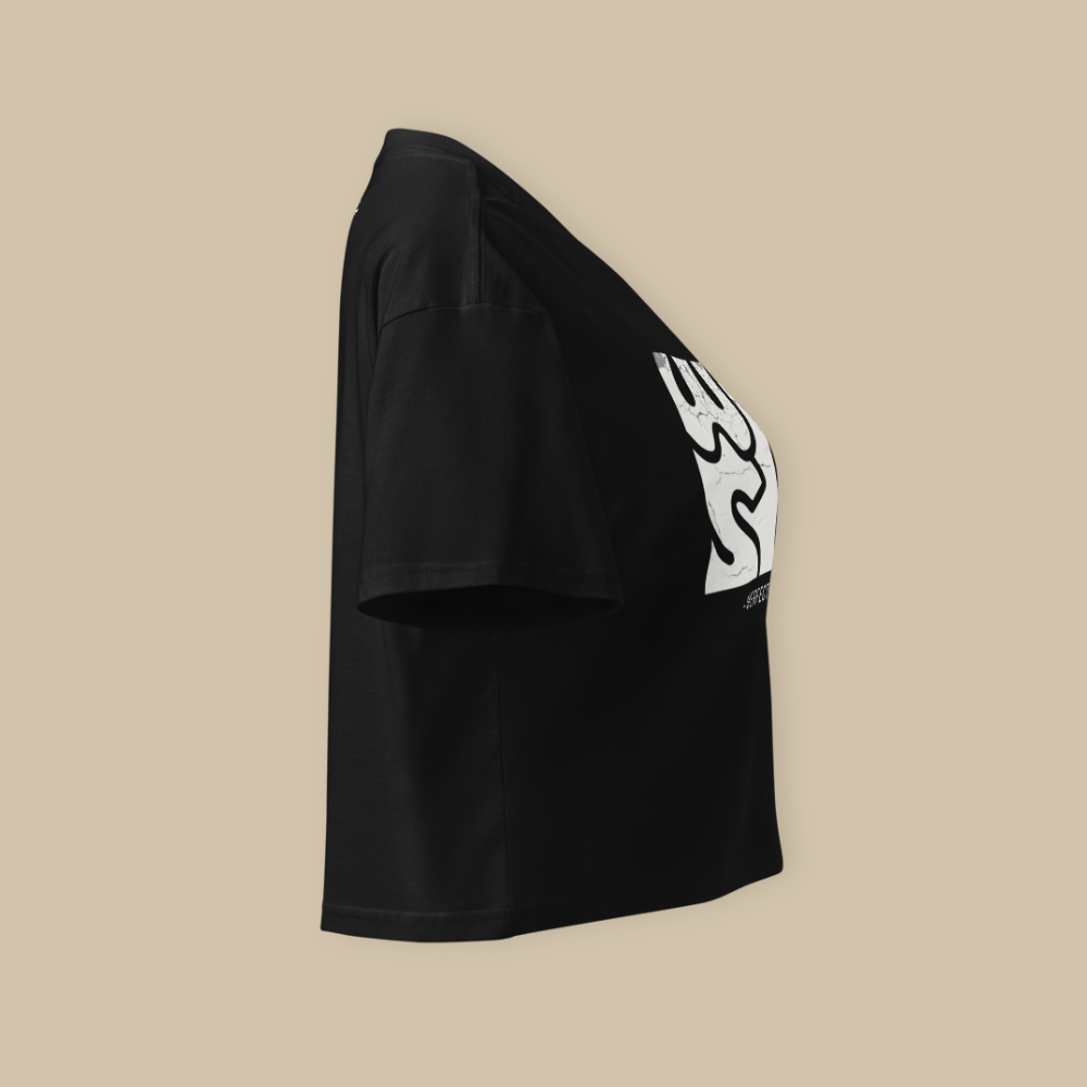 Women’s Fashion Crop Top - Black White Wabi Sabi