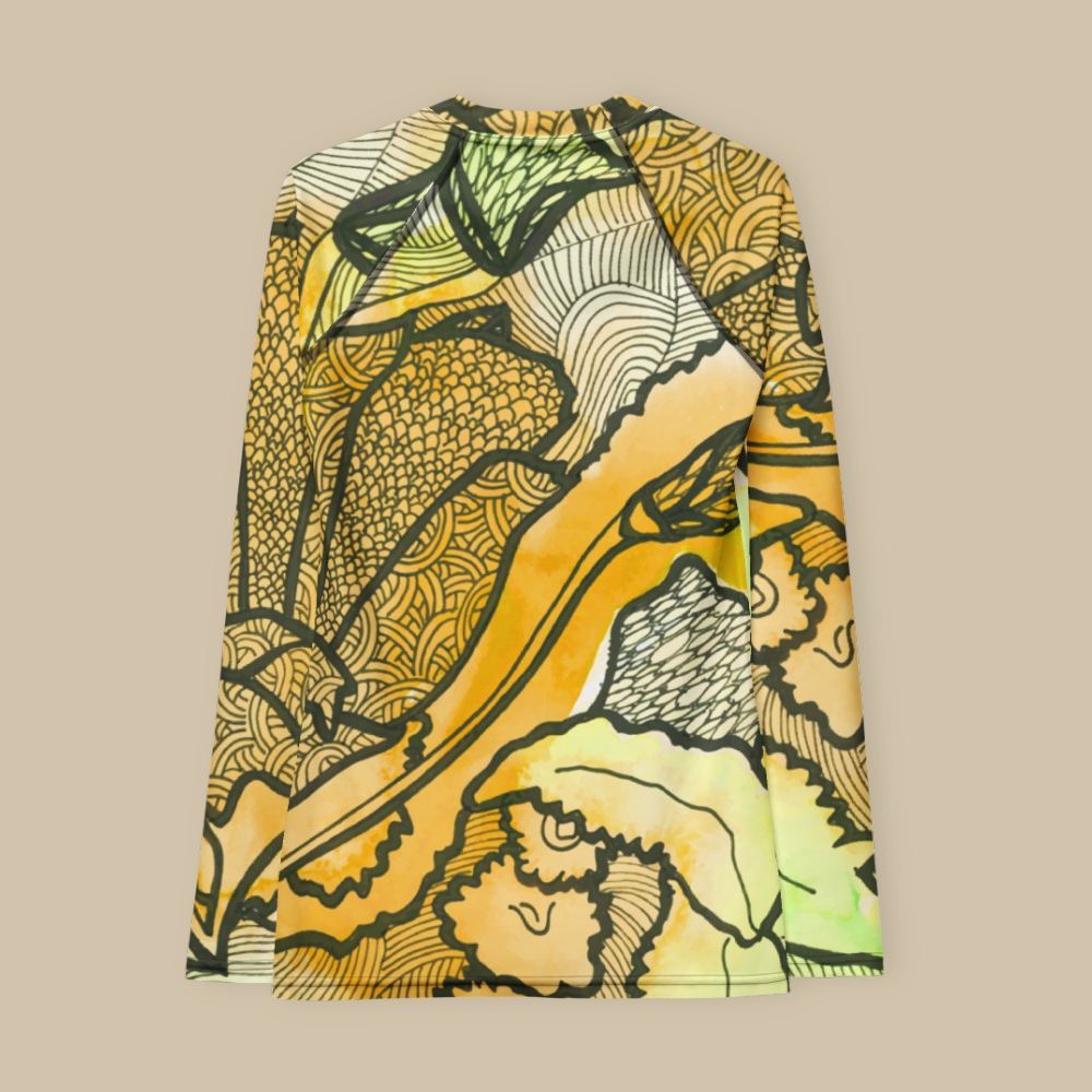 Women's Yoga Rash Guard - Yellow Zentangle Berkshire