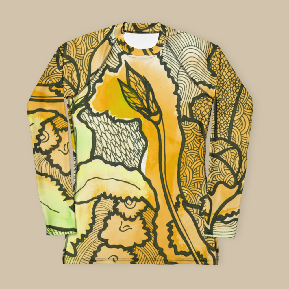 Women's Yoga Rash Guard - Yellow Zentangle Berkshire