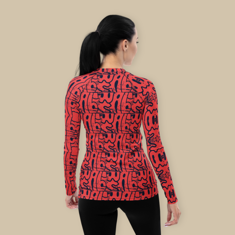 Women's Yoga Rash Guard - Orange Navy Wabi Sabi