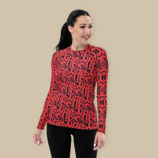 Women's Yoga Rash Guard - Orange Navy Wabi Sabi