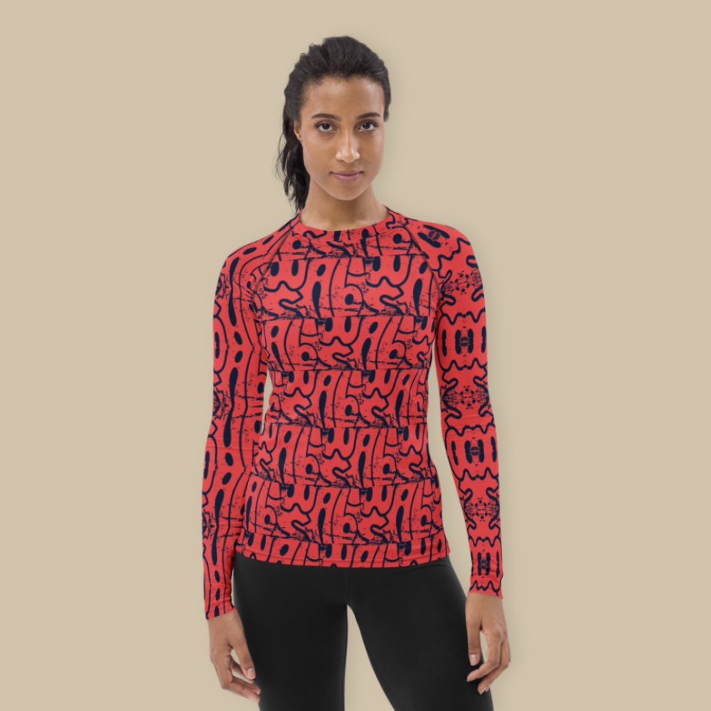 Women's Yoga Rash Guard - Orange Navy Wabi Sabi