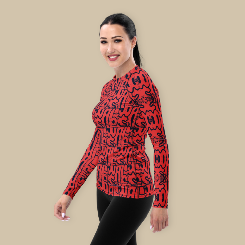 Women's Yoga Rash Guard - Orange Navy Wabi Sabi