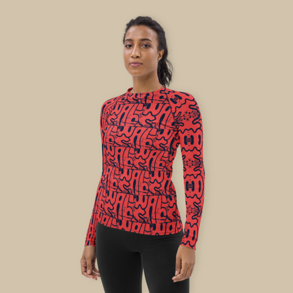 Women's Yoga Rash Guard - Orange Navy Wabi Sabi