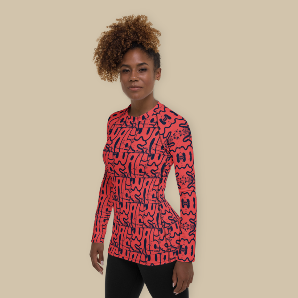 Women's Yoga Rash Guard - Orange Navy Wabi Sabi