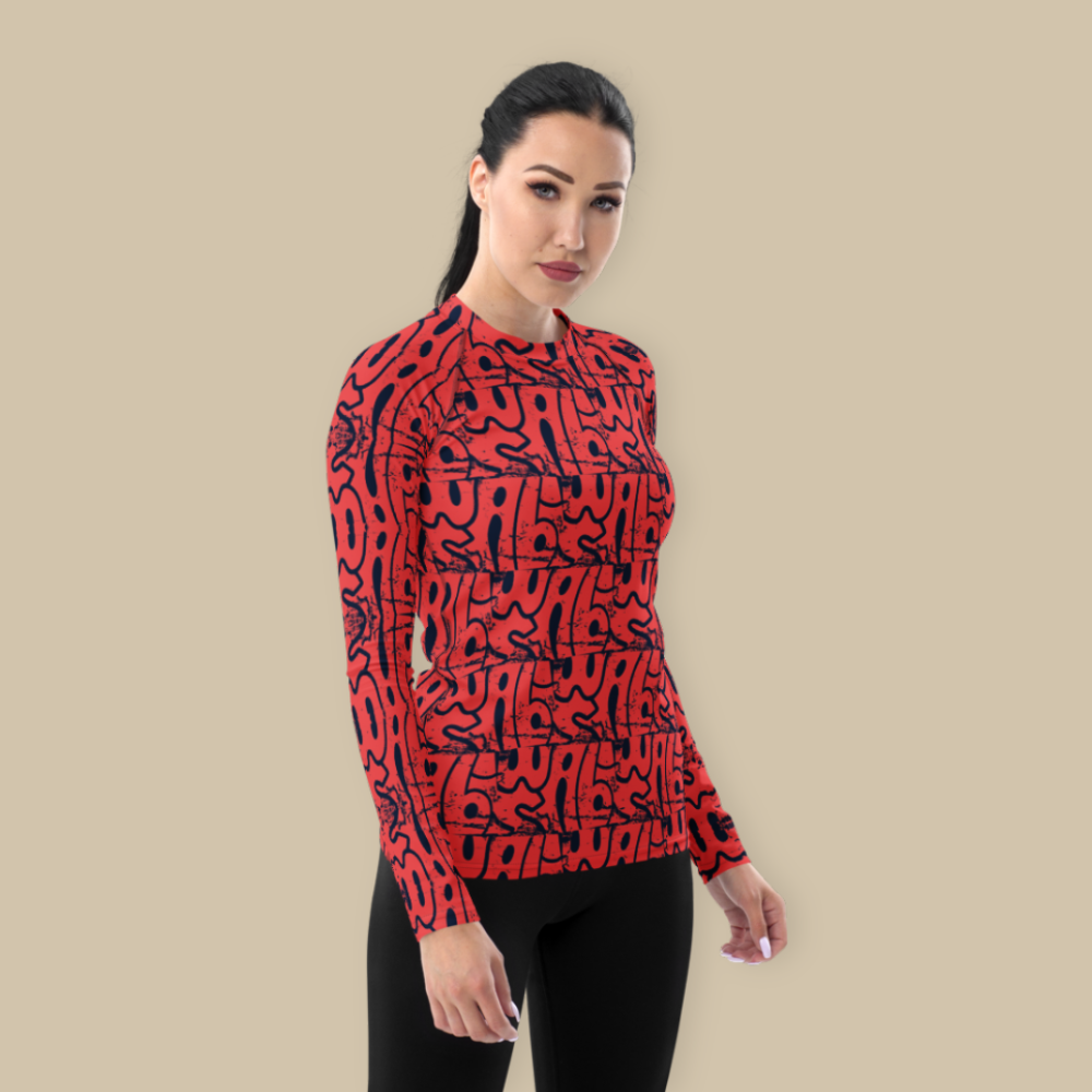Women's Yoga Rash Guard - Orange Navy Wabi Sabi