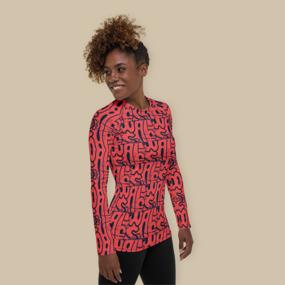 Women's Yoga Rash Guard - Orange Navy Wabi Sabi