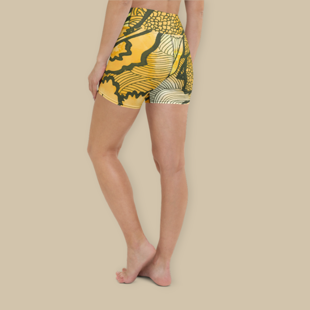 Women Fitness Yoga Shorts - Berkshire Yoga Festival Zentangle Flora