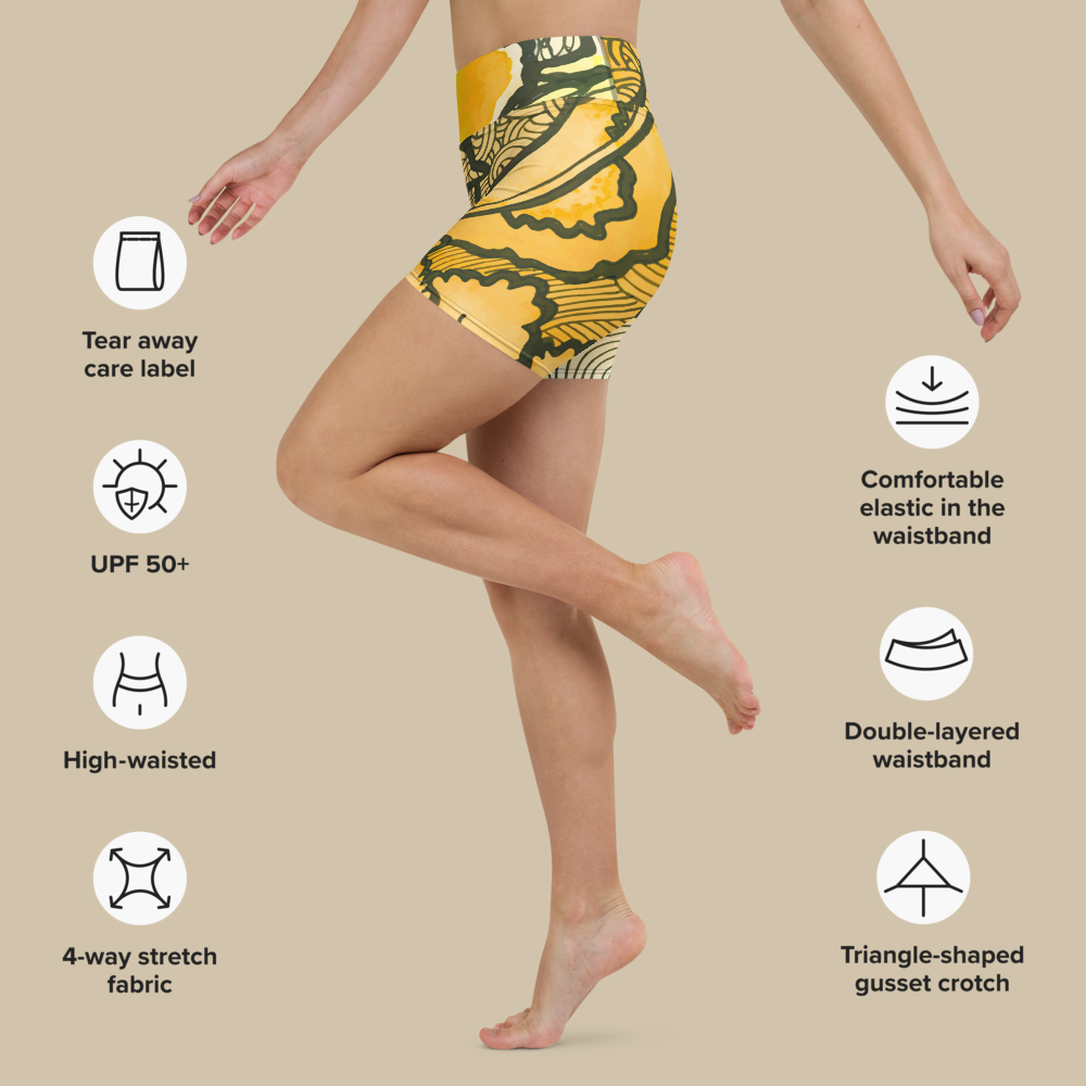 Women Fitness Yoga Shorts - Berkshire Yoga Festival Zentangle Flora